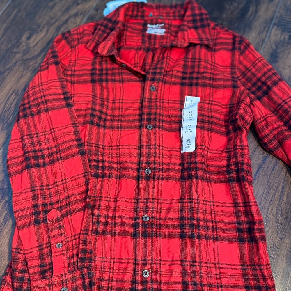 Cat & Jack Red and Black Plaid Long Sleeve Shirt